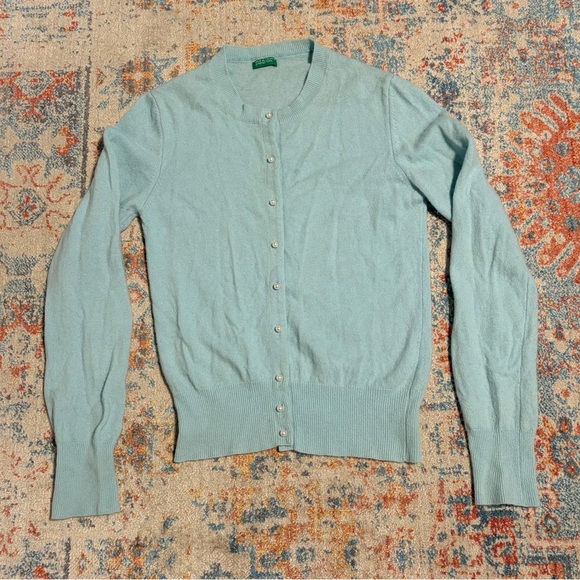 United Colors Of Benetton Sweaters - Vintage United Colors of Benetton baby blue wool/angora pearl buttons cardigan